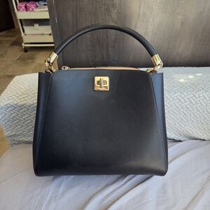Classic Structured Black Top-Handle Bag with Gold Hardware